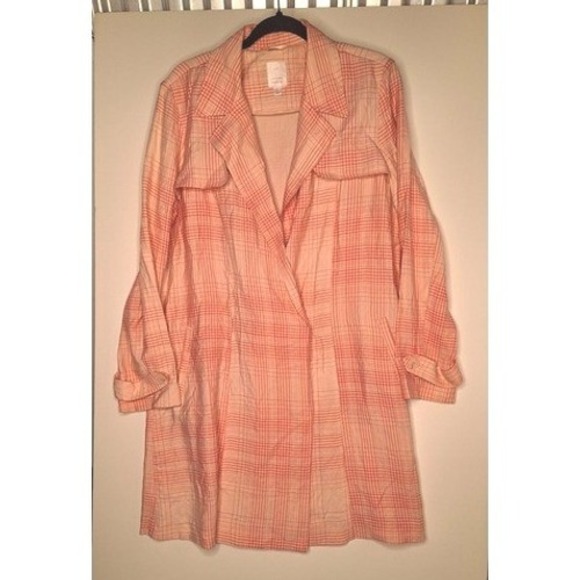 LC Lauren Conrad Jackets & Blazers - LC Lauren Conrad Womens Coral Plaid Lightweight Trench Coat Large
